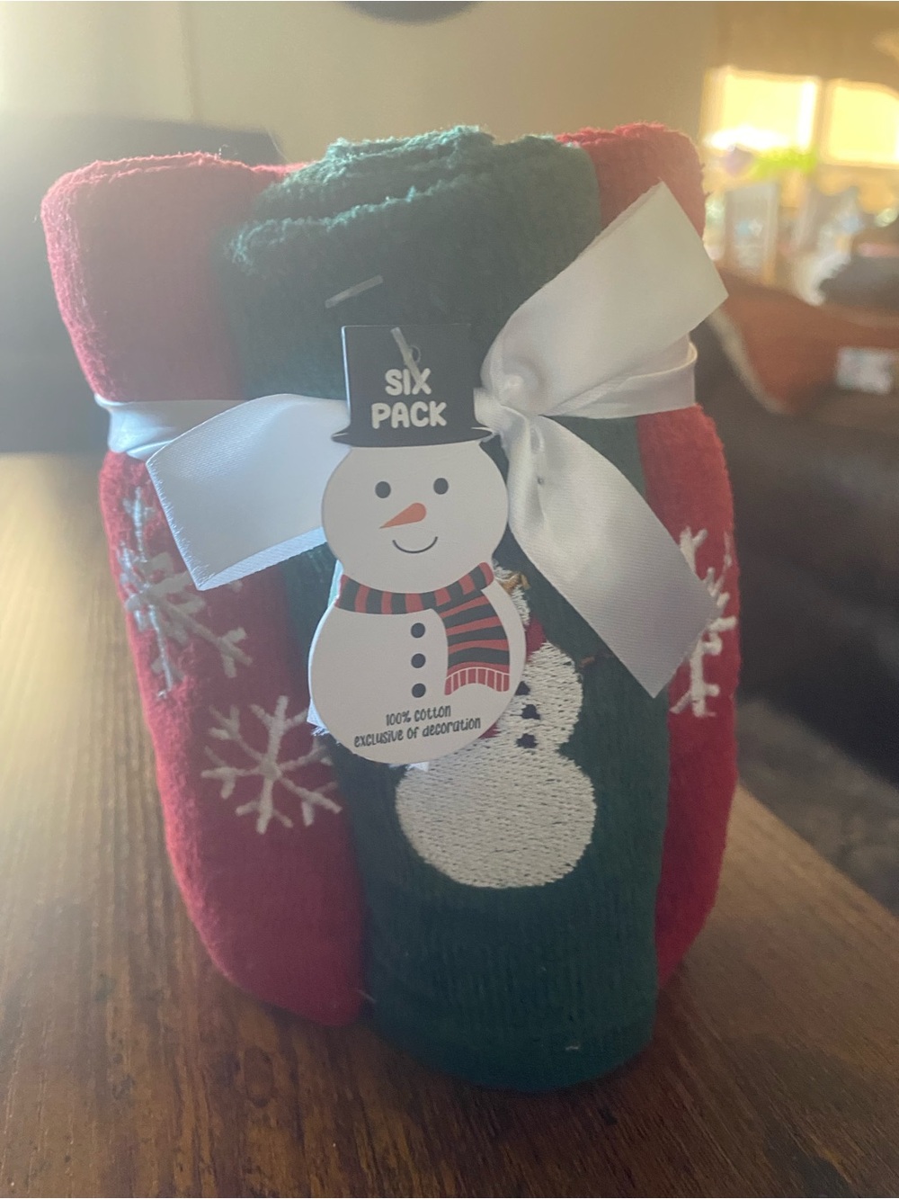 Festive Holiday Washcloths 6 pack- Red & Green Snowman Designs
